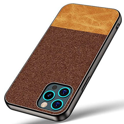 Soft Fabric & Leather Hybrid Protective Case Cover for Apple iPhone 12 PRO MAX (6.7) (Brown) - Mobizang