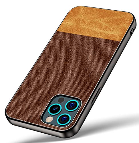 Soft Fabric & Leather Hybrid Protective Case Cover for Apple iPhone 12 PRO MAX (6.7) (Brown) - Mobizang