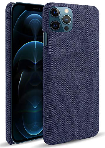 Woven Soft Fabric Case for Apple iPhone 12 Pro Max (6.7) Back Cover, Shock Protection Slim Hard Anti Slip Back Cover, Blue - Mobizang