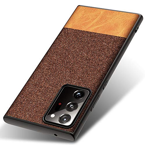 Soft Fabric & Leather Hybrid Protective Case Cover for Samsung Galaxy Note 20 Ultra (Brown) - Mobizang