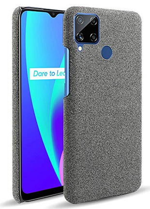 Woven Soft Fabric Case for Realme C15 Back Cover, Shock Protection Slim Hard Anti Slip Back Cover, Grey - Mobizang