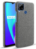 Woven Soft Fabric Case for Realme C15 Back Cover, Shock Protection Slim Hard Anti Slip Back Cover, Grey - Mobizang