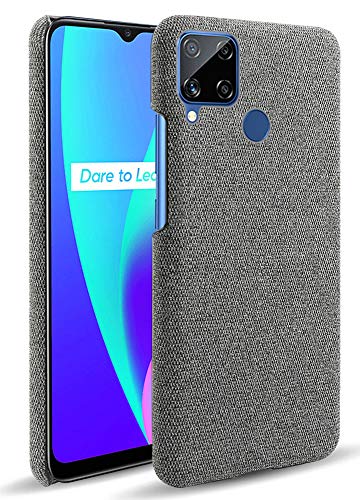 Woven Soft Fabric Case for Realme C15 Back Cover, Shock Protection Slim Hard Anti Slip Back Cover, Grey - Mobizang