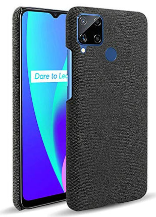 Woven Soft Fabric Case for Realme C15 Back Cover, Shock Protection Slim Hard Anti Slip Back Cover, Black - Mobizang