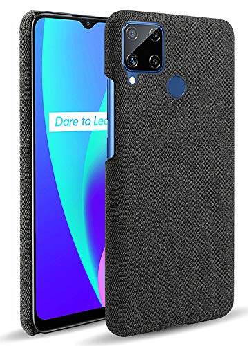 Woven Soft Fabric Case for Realme C15 Back Cover, Shock Protection Slim Hard Anti Slip Back Cover, Black - Mobizang