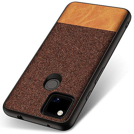 Soft Fabric and Leather Hybrid Protective Case Cover for Google Pixel 4A (Brown) - Mobizang