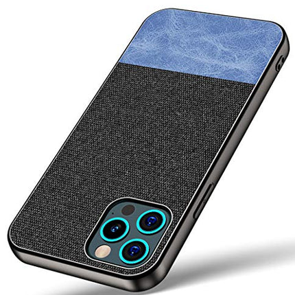 Soft Fabric & Leather Hybrid Protective Case Cover for Apple iPhone 12 PRO MAX (6.7) (Black, Blue) - Mobizang