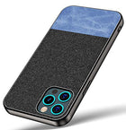 Soft Fabric & Leather Hybrid Protective Case Cover for Apple iPhone 12 PRO MAX (6.7) (Black, Blue) - Mobizang