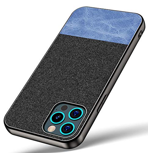 Soft Fabric & Leather Hybrid Protective Case Cover for Apple iPhone 12 PRO MAX (6.7) (Black, Blue) - Mobizang