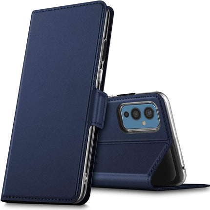 Noble Slim Flip Cover for Oneplus 9, Magnetic Card Holder Stand Leather Shockproof Flip Case (Blue) - Mobizang