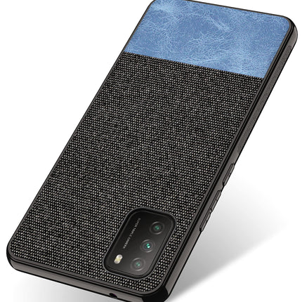 Soft Fabric & Leather Hybrid Protective Case Cover for Poco M3 (Black,Blue) - Mobizang