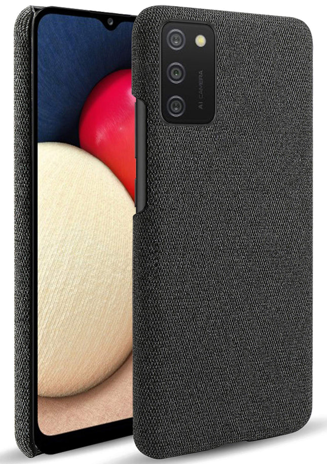 Woven Soft Fabric Case for Samsung Galaxy M02S Back Cover, Shock Protection Slim Hard Anti Slip Back Cover, Black - Mobizang