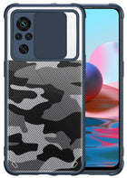 Camo Slider Back Cover for Redmi Note 10 / Note 10S, [Military Grade Protection] Shockproof Slim Clear Camera Shield Bumper Back Case (Blue) - Mobizang