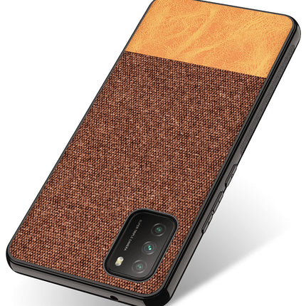 Soft Fabric & Leather Hybrid Protective Case Cover for Poco M3 (Brown) - Mobizang