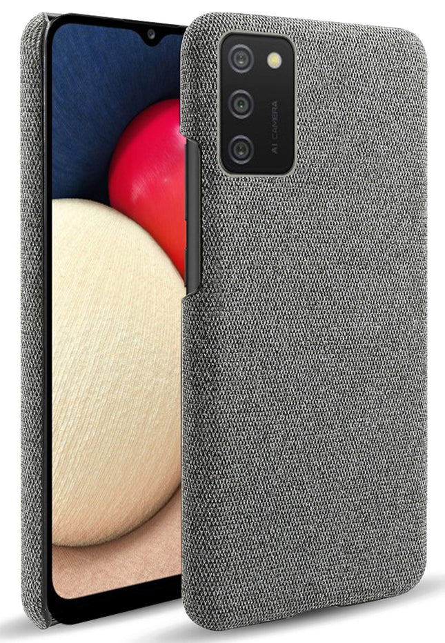 Woven Soft Fabric Case for Samsung Galaxy M02S Back Cover, Shock Protection Slim Hard Anti Slip Back Cover, Grey - Mobizang