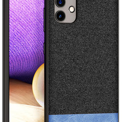 Soft Fabric & Leather Hybrid Protective Case Cover for Samsung Galaxy A32 (Black,Blue) - Mobizang