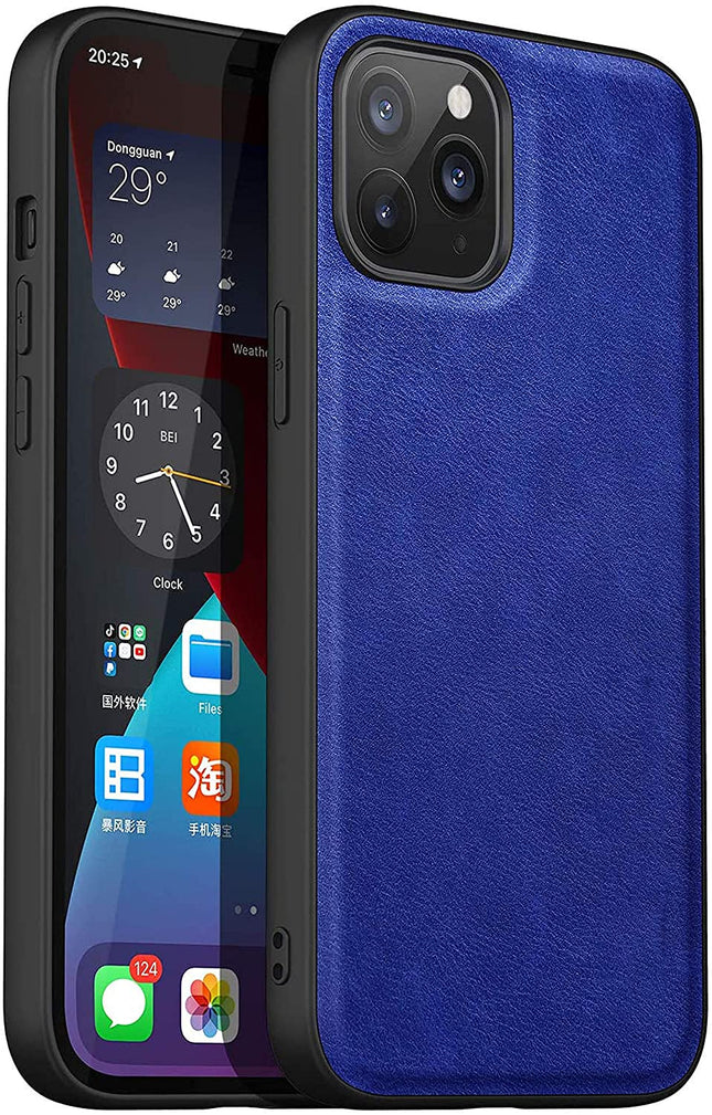 Tux Back Case for Apple iPhone 12 (6.1) / iPhone 12 Pro (6.1), Ultra Slim Leather Case with Soft Edge Shockproof Back Cover, Blue - Mobizang