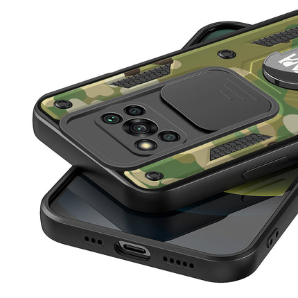 Tank Back Cover for Poco X3 / X3 Pro , Inbuilt Ring & Slider [Military Grade Protection] Shockproof Lens Protection Case (Green)
