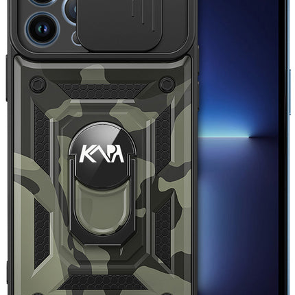 Tank Back Cover for Apple iPhone 13 Pro Max (6.7) , Inbuilt Ring & Slider [Military Grade Protection] Shockproof Lens Protection Case (Black)