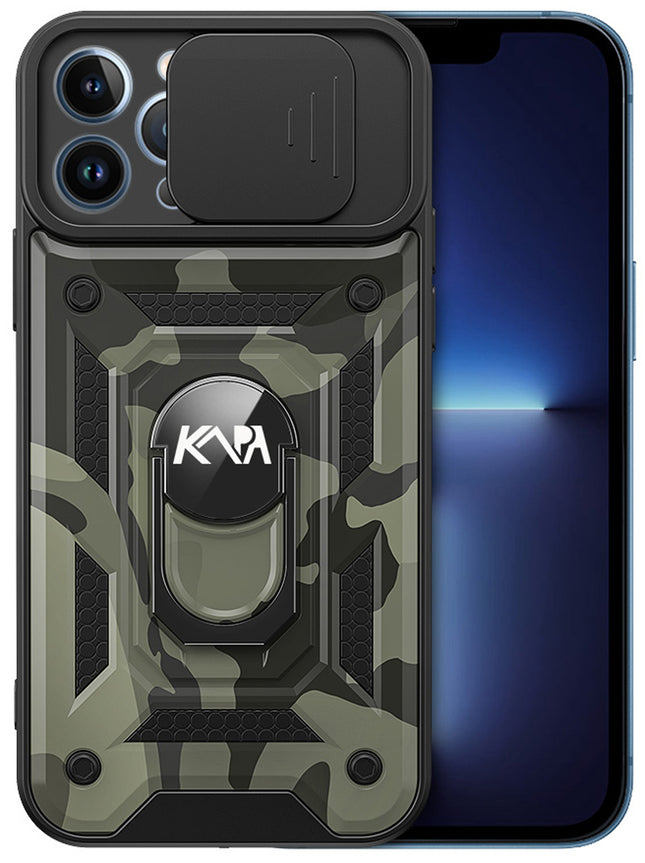 Tank Back Cover for Apple iPhone 13 Pro Max (6.7) , Inbuilt Ring & Slider [Military Grade Protection] Shockproof Lens Protection Case (Black)