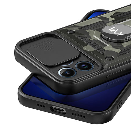 Tank Back Cover for Apple iPhone 13 Pro Max (6.7) , Inbuilt Ring & Slider [Military Grade Protection] Shockproof Lens Protection Case (Black)