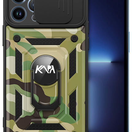 Tank Back Cover for Apple iPhone 13 Pro Max (6.7) , Inbuilt Ring & Slider [Military Grade Protection] Shockproof Lens Protection Case (Green)