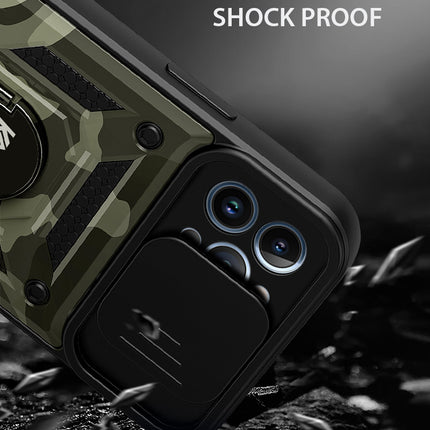 Tank Back Cover for Apple iPhone 13 Pro Max (6.7) , Inbuilt Ring & Slider [Military Grade Protection] Shockproof Lens Protection Case (Green)
